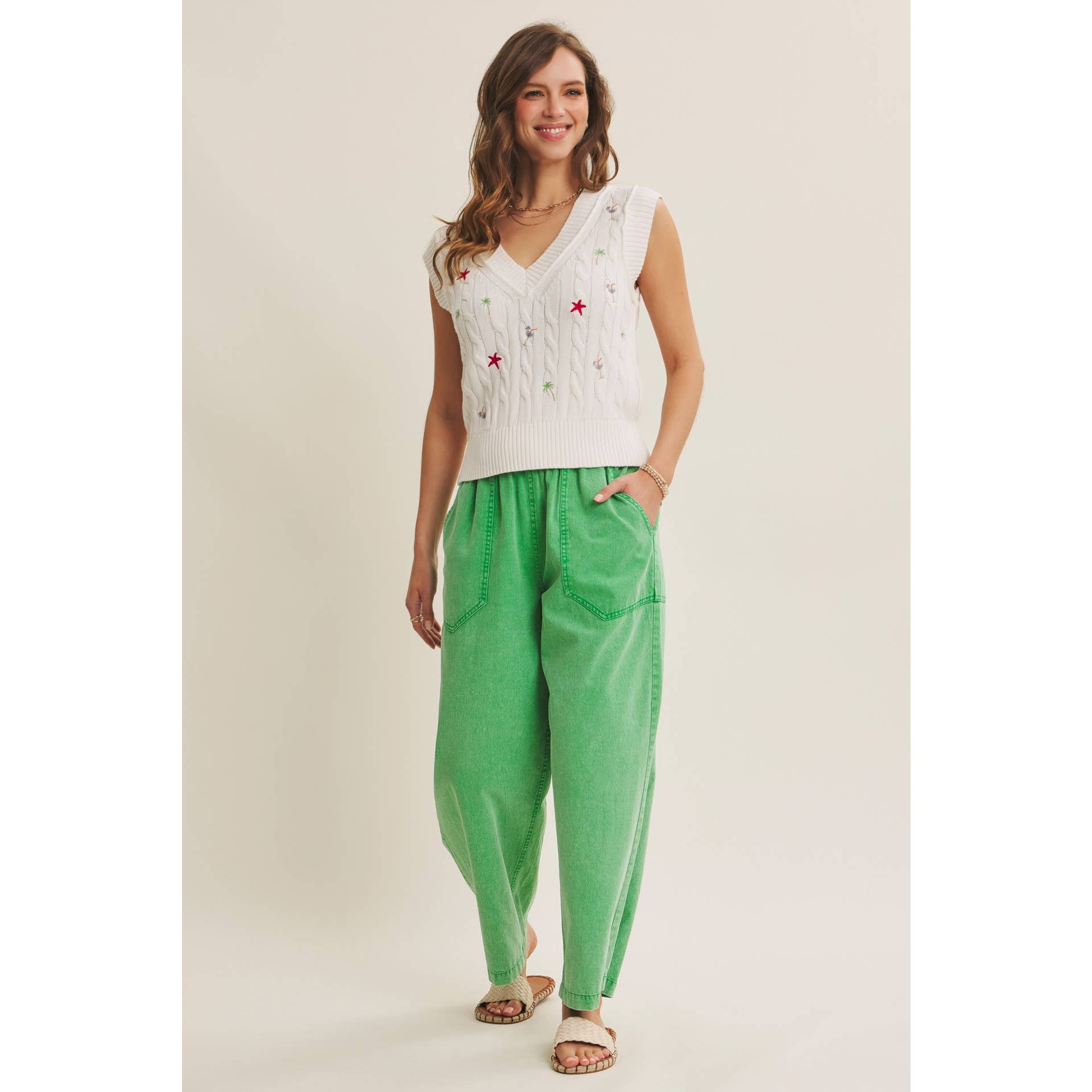 Kelly - Green Wide Leg Cotton Pants