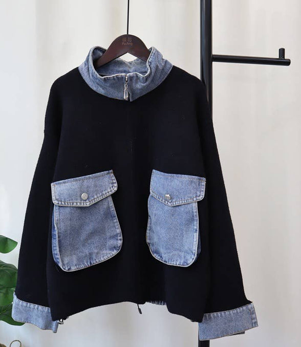 Kaitlyn - Cotton Denim Knit Zip-up Cardigan