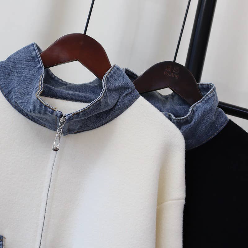 Kaitlyn - Cotton Denim Knit Zip-up Cardigan