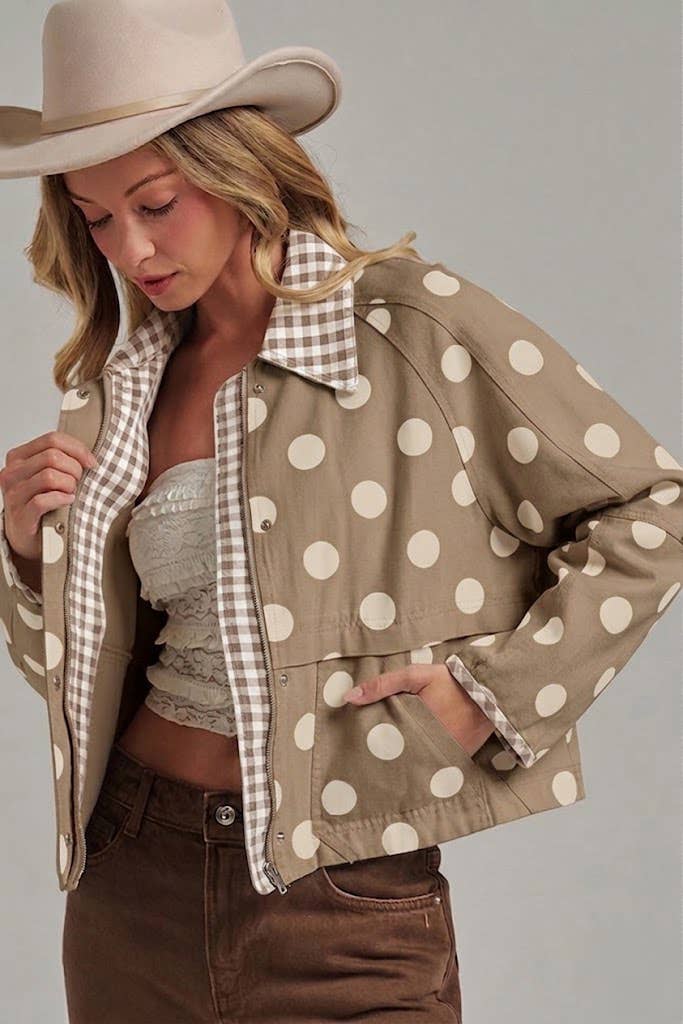 Oxford Polka Dot and Gingham Canvas Cropped Barn Jacket