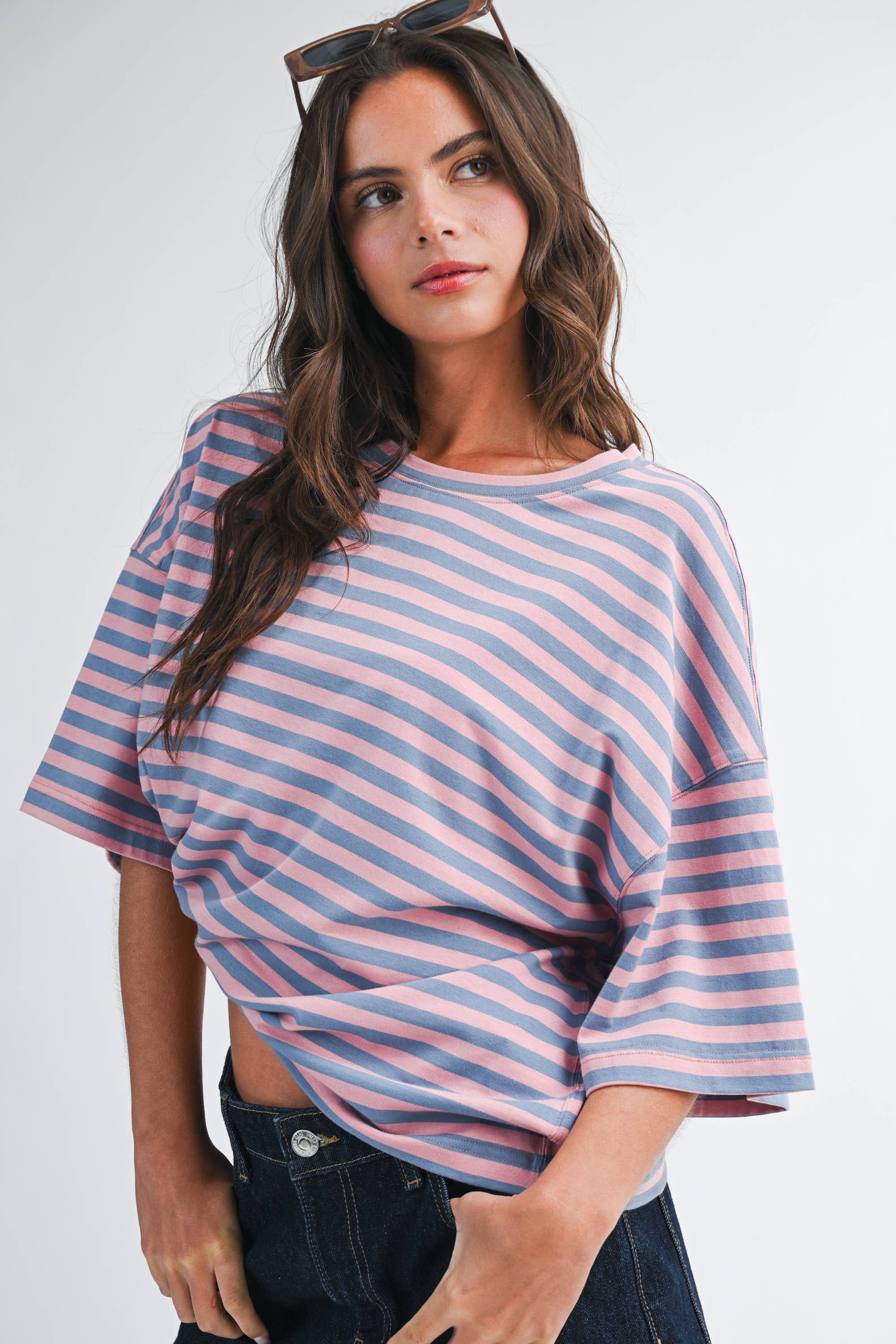 Stacie - Oversized Stripe Boyfriend Tee