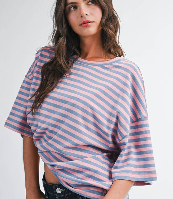 Stacie - Oversized Stripe Boyfriend Tee