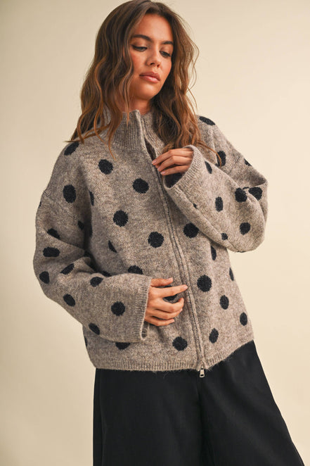 Mary Jane Double Zip Polka Dot Sweater