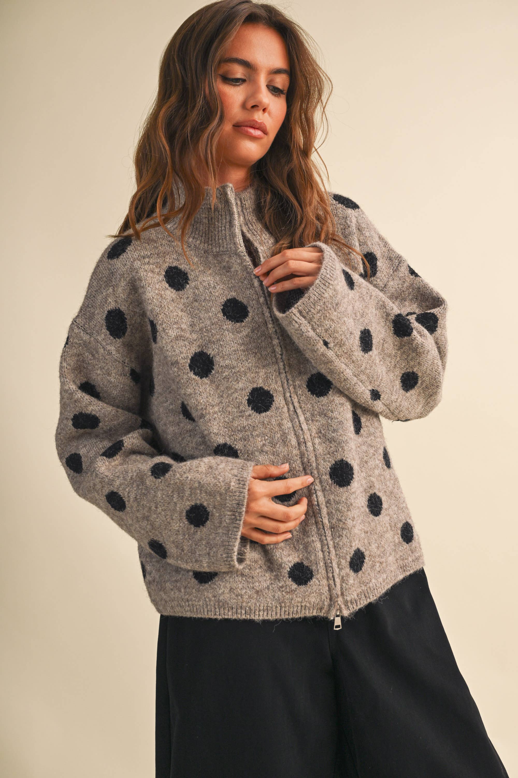 Mary Jane Double Zip Polka Dot Sweater