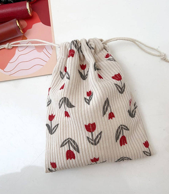 Junie - Floral Corduroy Drawstring Pouch