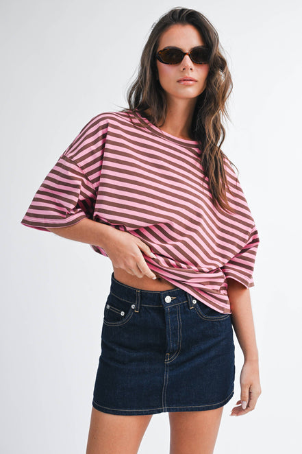 Stacie - Oversized Stripe Boyfriend Tee