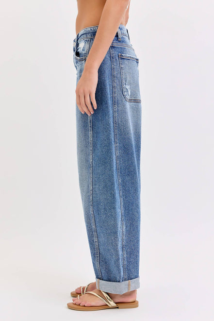 Arlo - Mid Waist Barrel Leg with Rolled Cuff