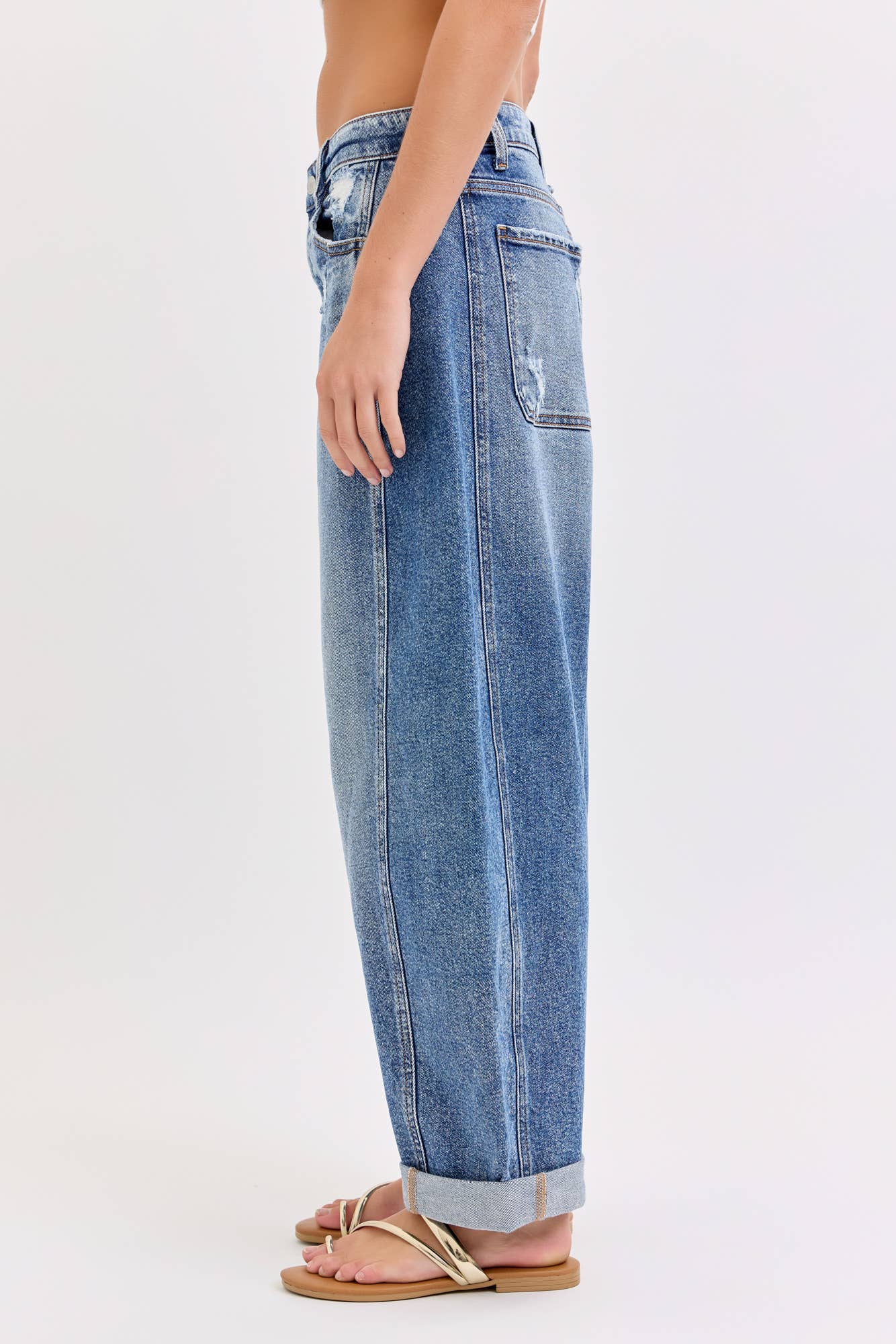 Arlo - Mid Waist Barrel Leg with Rolled Cuff