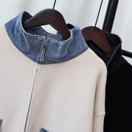 Kaitlyn - Cotton Denim Knit Zip-up Cardigan
