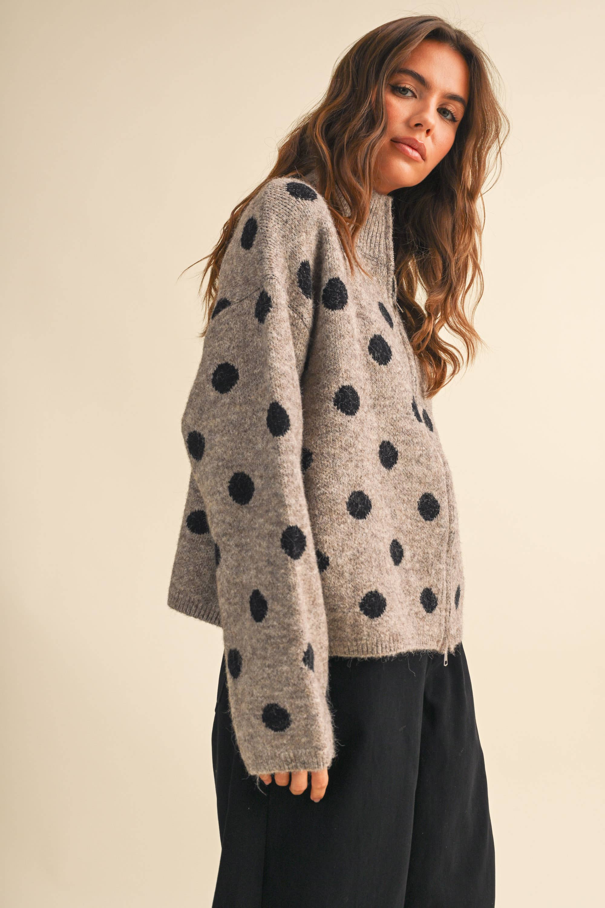 Mary Jane Double Zip Polka Dot Sweater