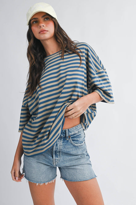 Stacie - Oversized Stripe Boyfriend Tee
