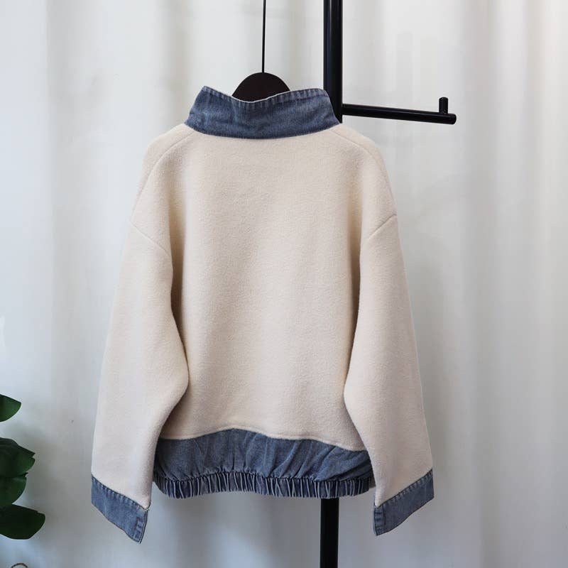 Kaitlyn - Cotton Denim Knit Zip-up Cardigan