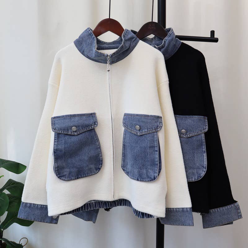 Kaitlyn - Cotton Denim Knit Zip-up Cardigan