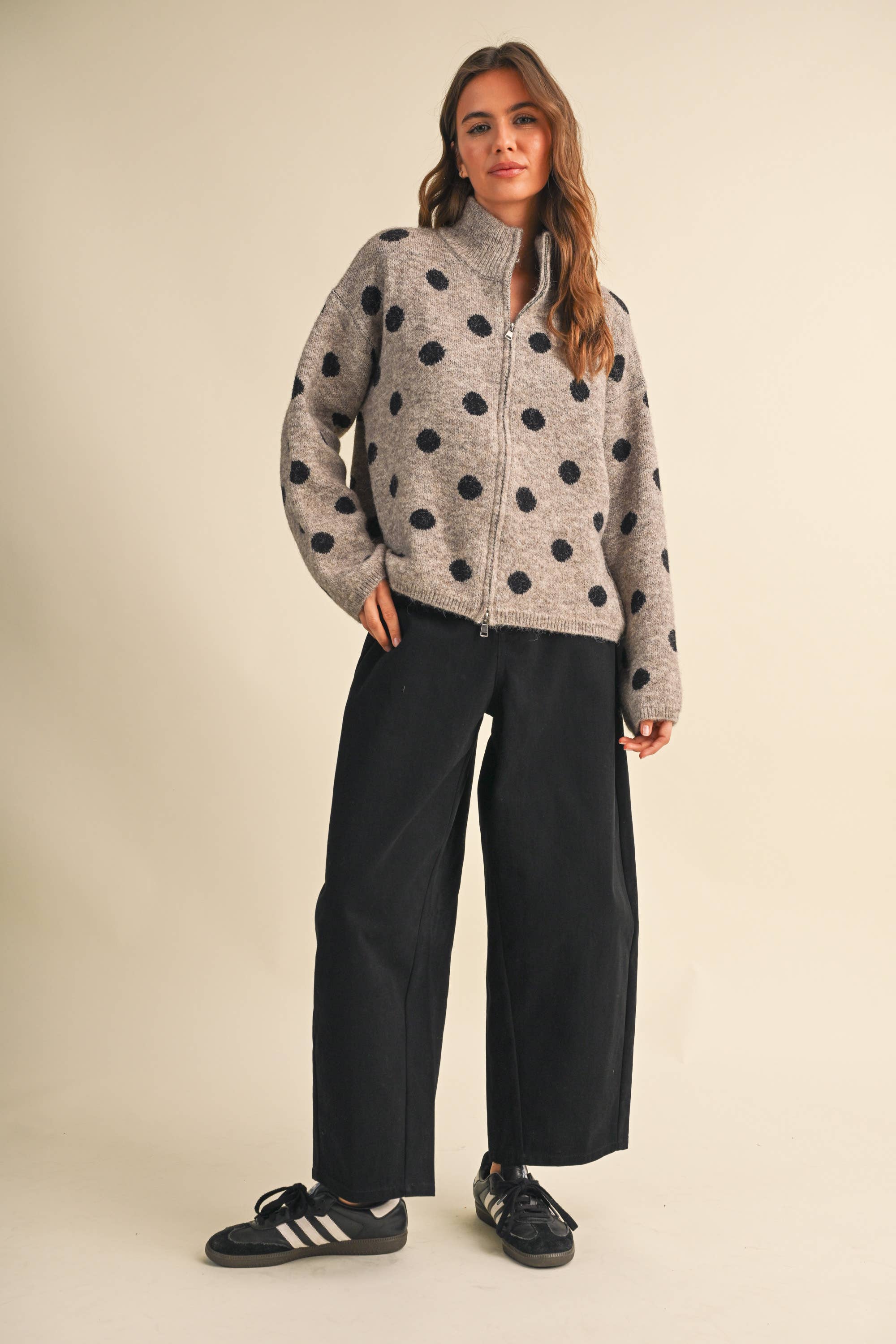Mary Jane Double Zip Polka Dot Sweater