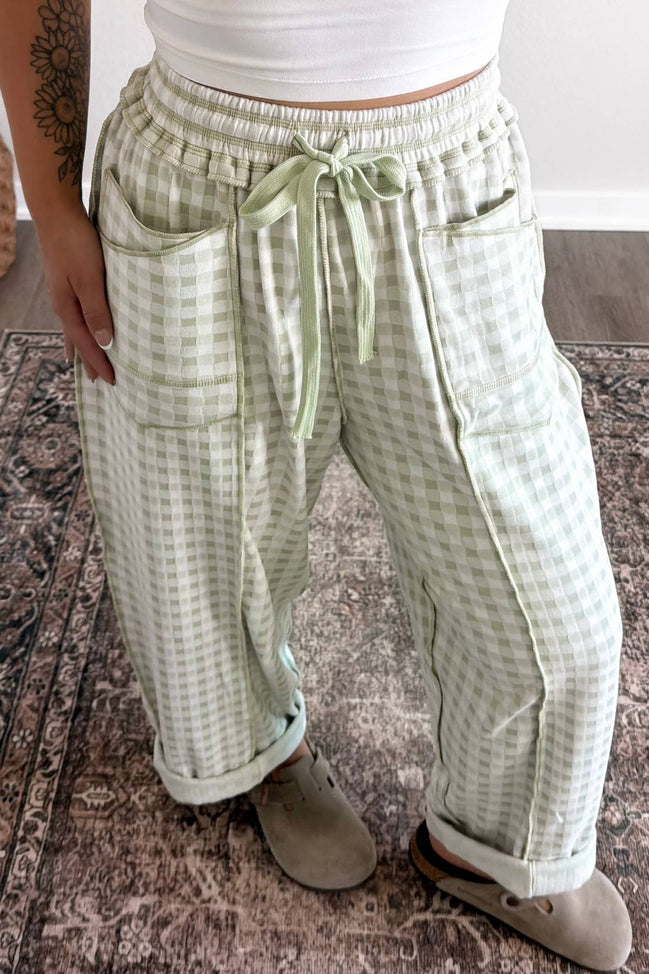 Claire Plaid Full-Length Lounge Barrel Pants