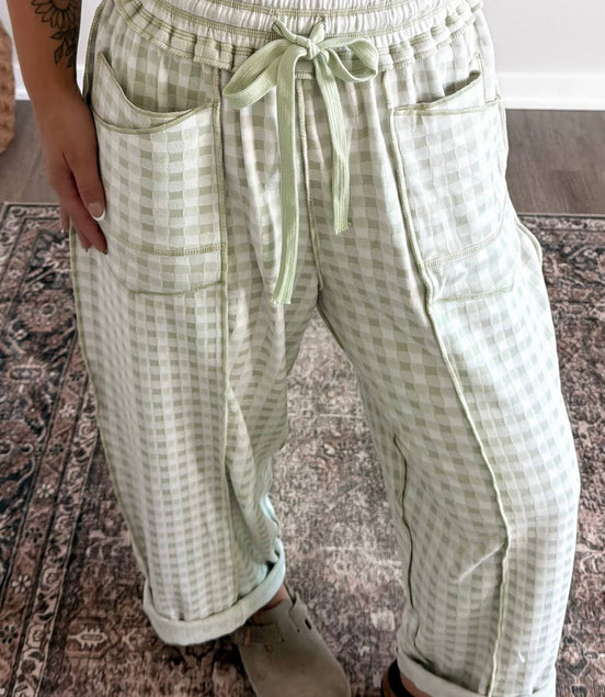 Claire Plaid Full-Length Lounge Barrel Pants