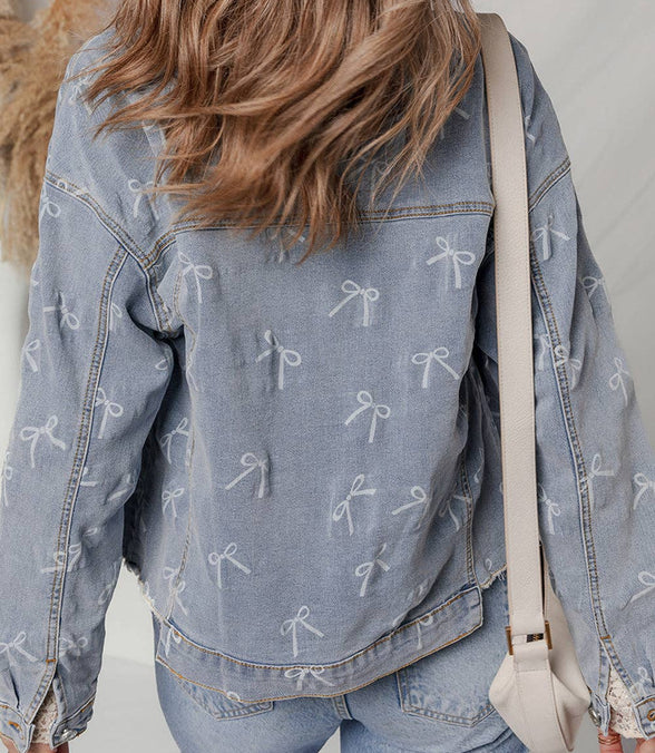 Rachelle -  Bow Printed Denim Jacket