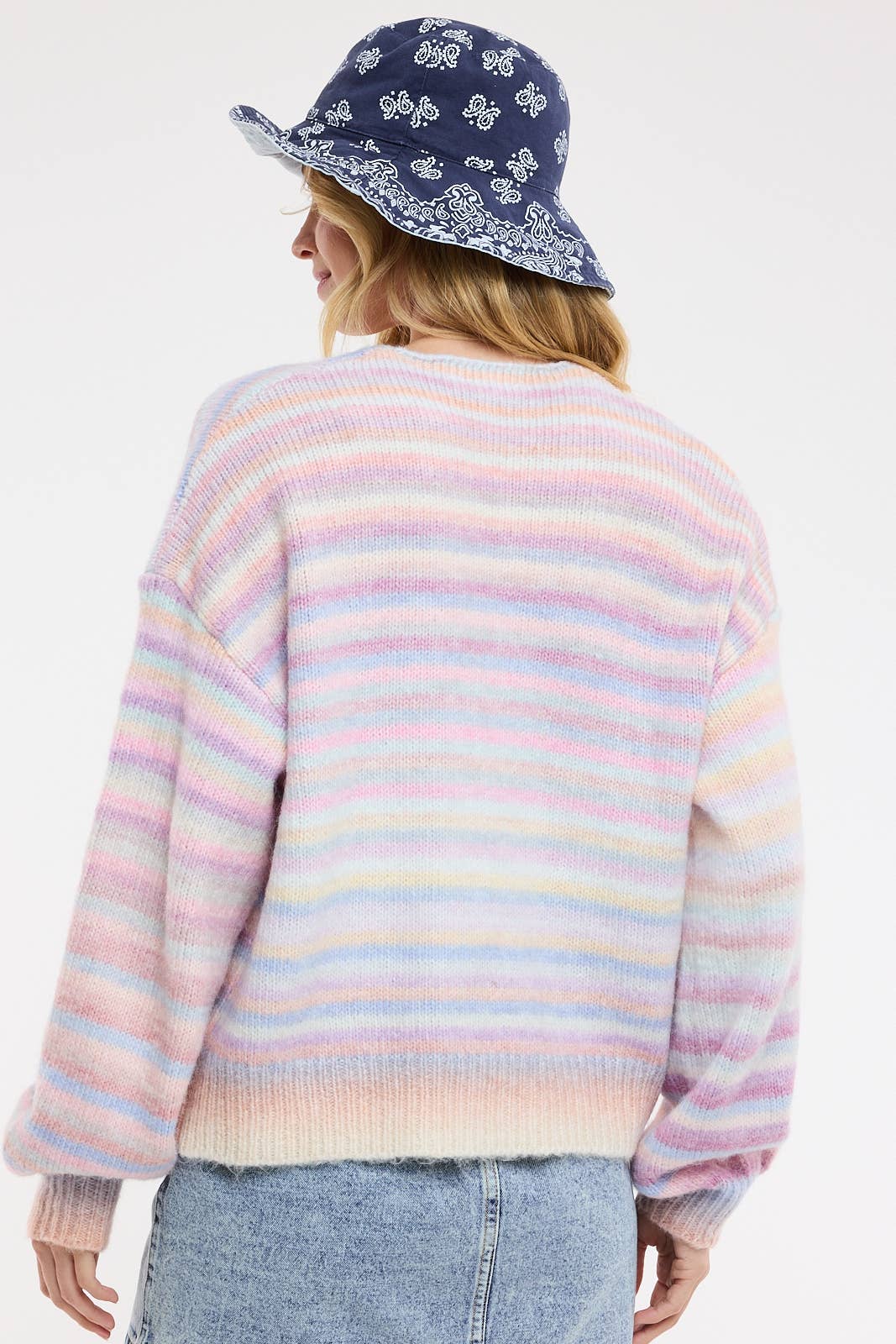 Taffy - Front Tie Rainbow Striped Cardigan
