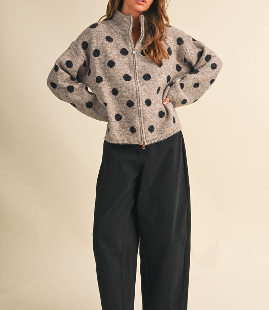Mary Jane Double Zip Polka Dot Sweater