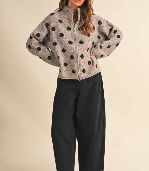 Mary Jane Double Zip Polka Dot Sweater