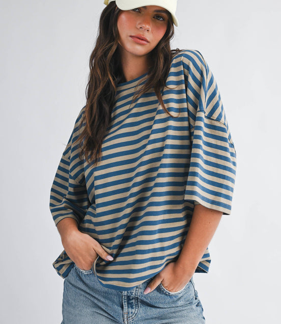 Stacie - Oversized Stripe Boyfriend Tee