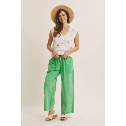 Kelly - Green Wide Leg Cotton Pants