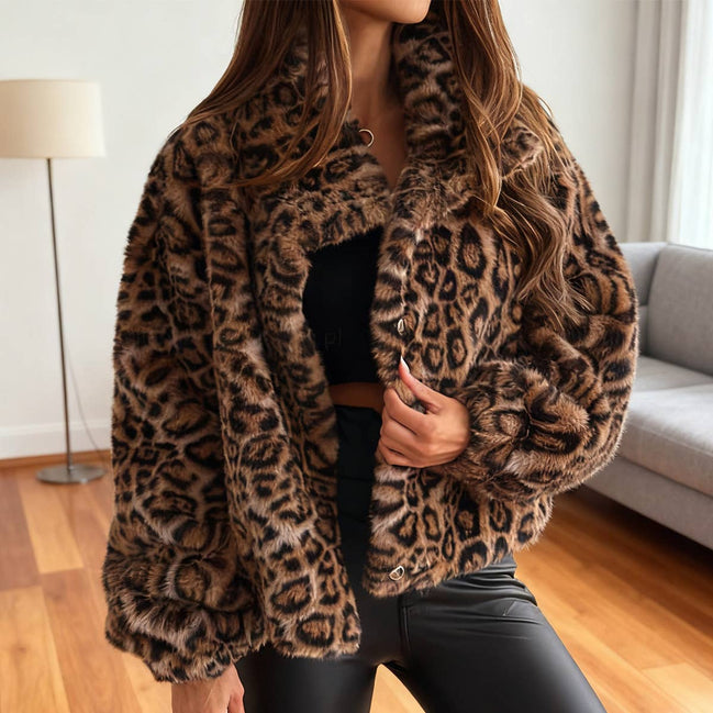 Roxy Leopard print Furry Short Coat