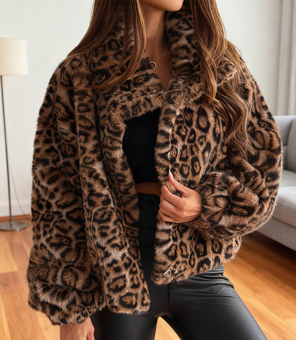 Roxy Leopard print Furry Short Coat