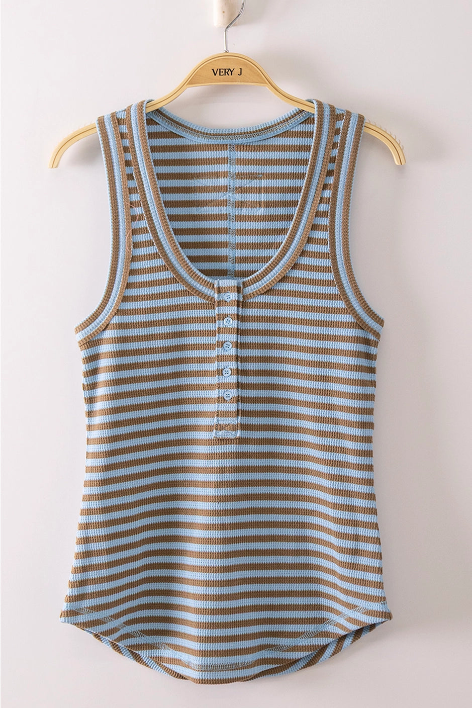 Beth - Striped Button Down Fitted Knit Tank Top