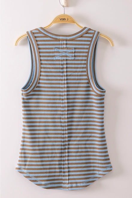 Beth - Striped Button Down Fitted Knit Tank Top