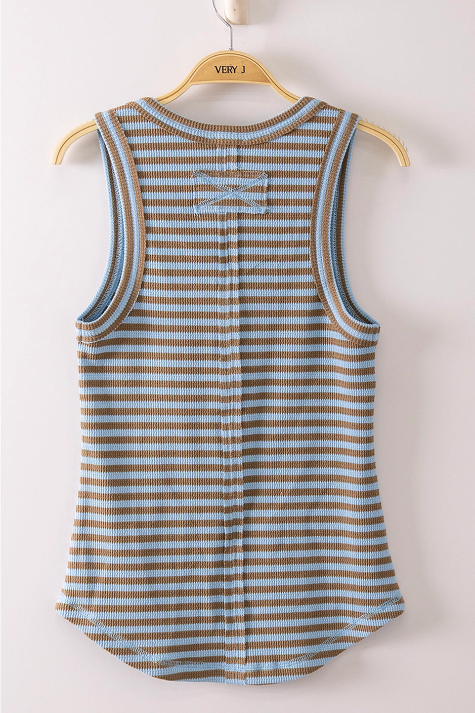 Beth - Striped Button Down Fitted Knit Tank Top